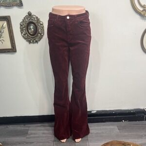 L'AGENCE Burgundy Velvet Flare Pants High Rise Trousers Size M